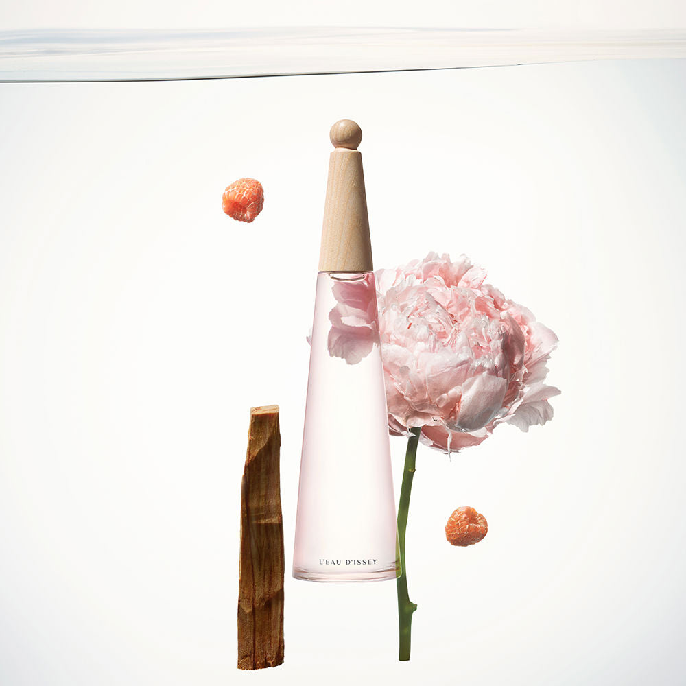 Blush glass perfume bottle with ash wood cap, 50 ml, floral-peony scent for Women