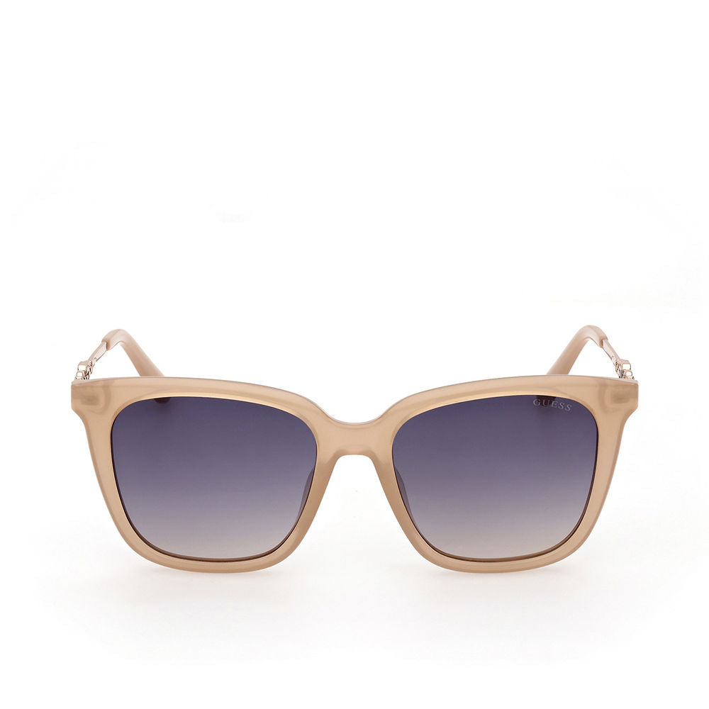 Glossy beige square sunglasses for Women with smoked gradient lenses