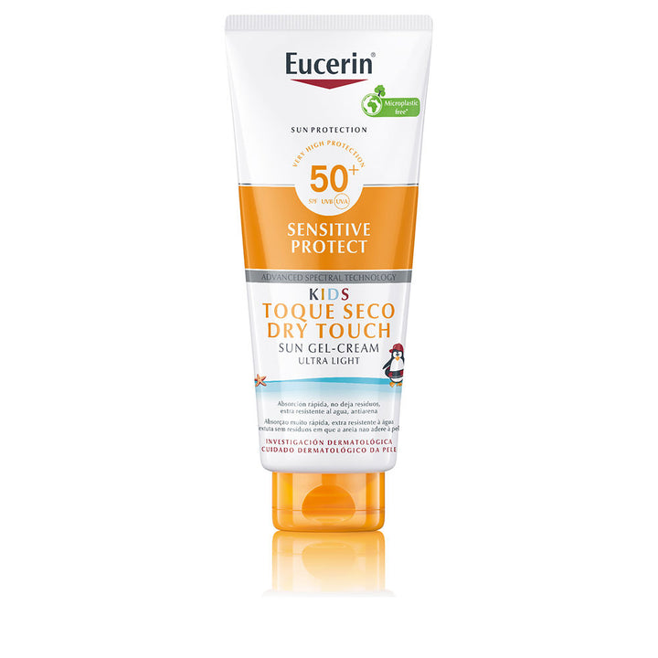 Tube of Eucerin Sun Sensitive Protect Kids gel-cream SPF 50+ for delicate skin