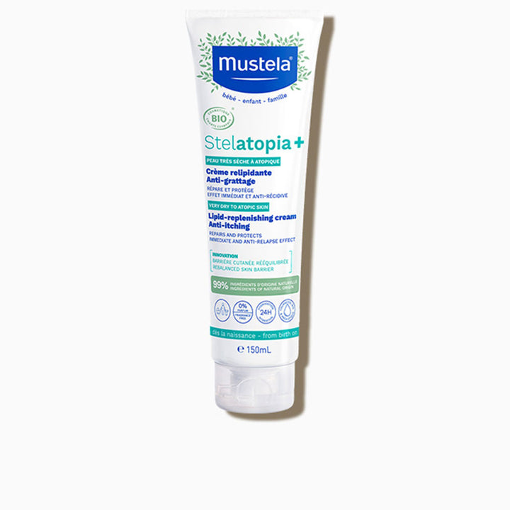 Tube of Mustela Stelatopia cream for atopic-prone baby and family skincare