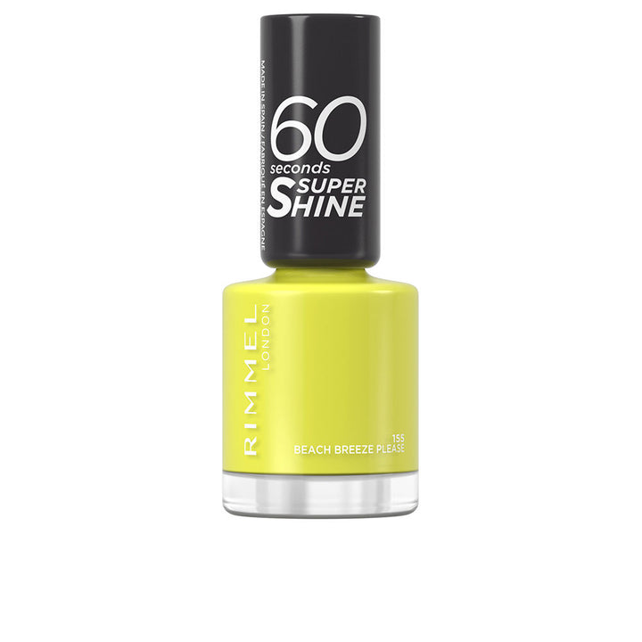 Small 8 ml bottle of glossy beach‑blue nail polish with wide brush, fast‑dry finish