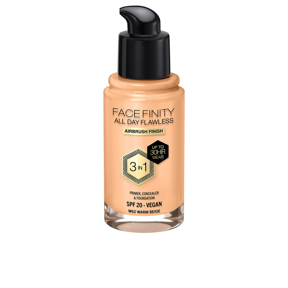 Tubed 30 ml matte foundation in warm beige, pump cap, neutral swatch
