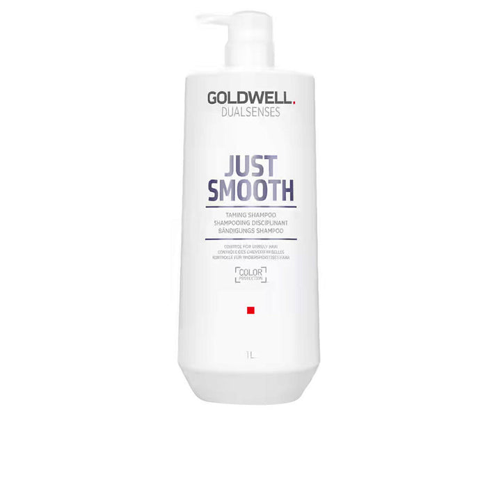 1,000 ml amber shampoo bottle labelled Just Smooth, smoothing shampoo