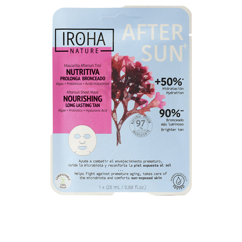 Single-use algae sheet mask with hydrating serum, biodegradable fabric for after-sun care
