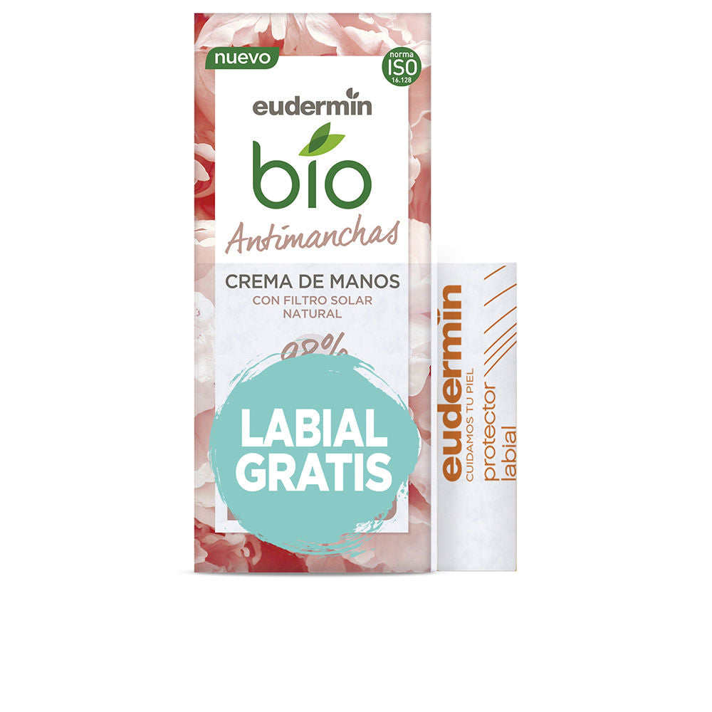 Tube of Eudermin Bio Hands Anti-Stain hand cream on neutral background
