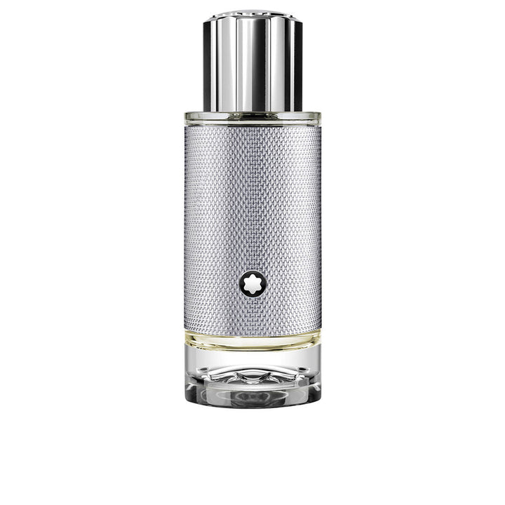 100 ml amber-woody eau de parfum bottle with textured silver sleeve