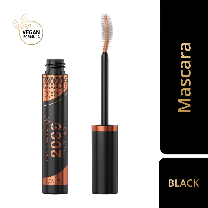 Black curved-brush mascara tube, 9 ml, voluminous finish, Unisex