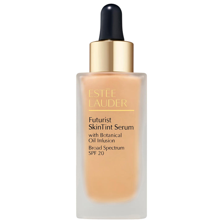 30 ml tinted serum bottle with SPF 20, sheer beige shade, pump dispenser
