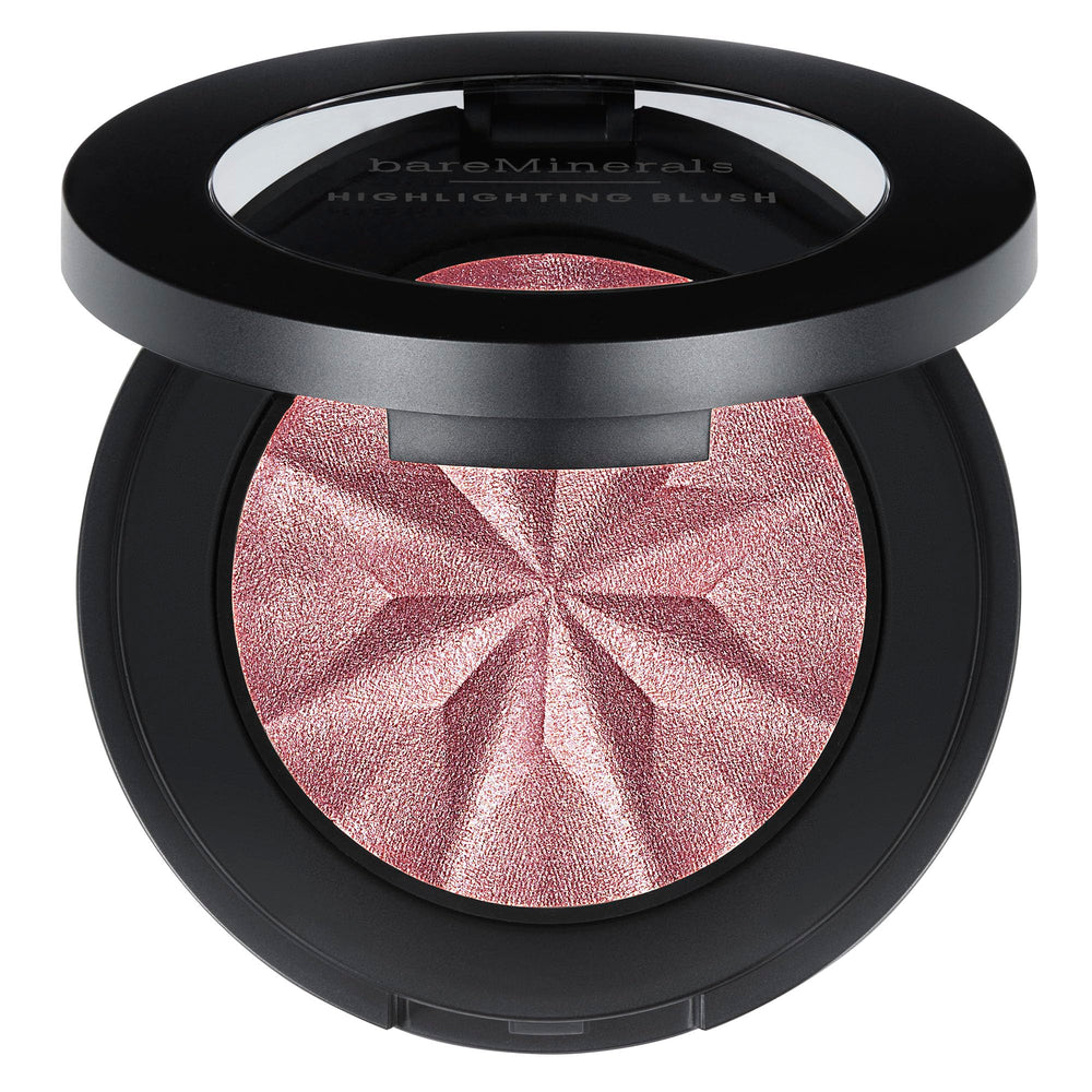 Compact pan of mauve powder blush with subtle pearlescent finish, 3.8 g