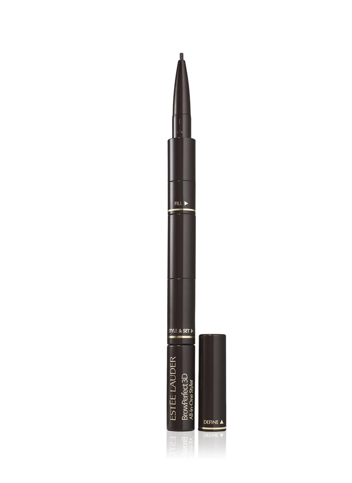 Slim 3‑in‑1 eyebrow pencil with powder tip and clear gel, shade Blackened Brown