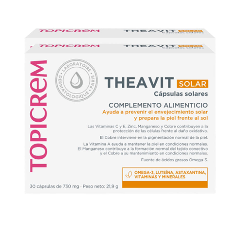 Bottle of Topicrem dietary supplement for skin protection against sunlight exposure