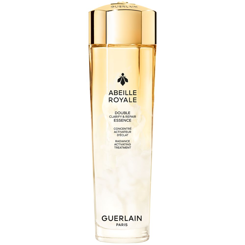 Elegant glass bottle of Guerlain Abeille Royale double clarifying and repair essence