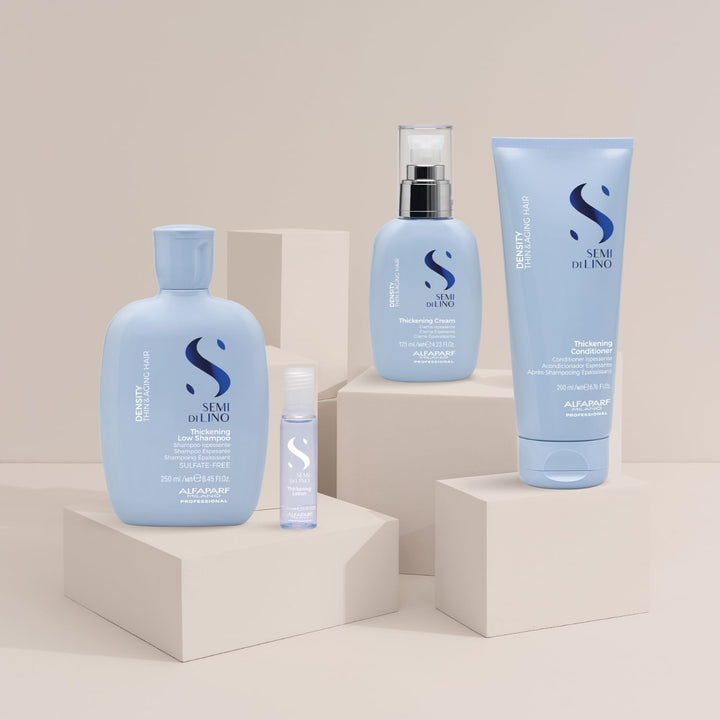 250 ml bottle of thickening shampoo for fine, mature hair, gentle foaming formula