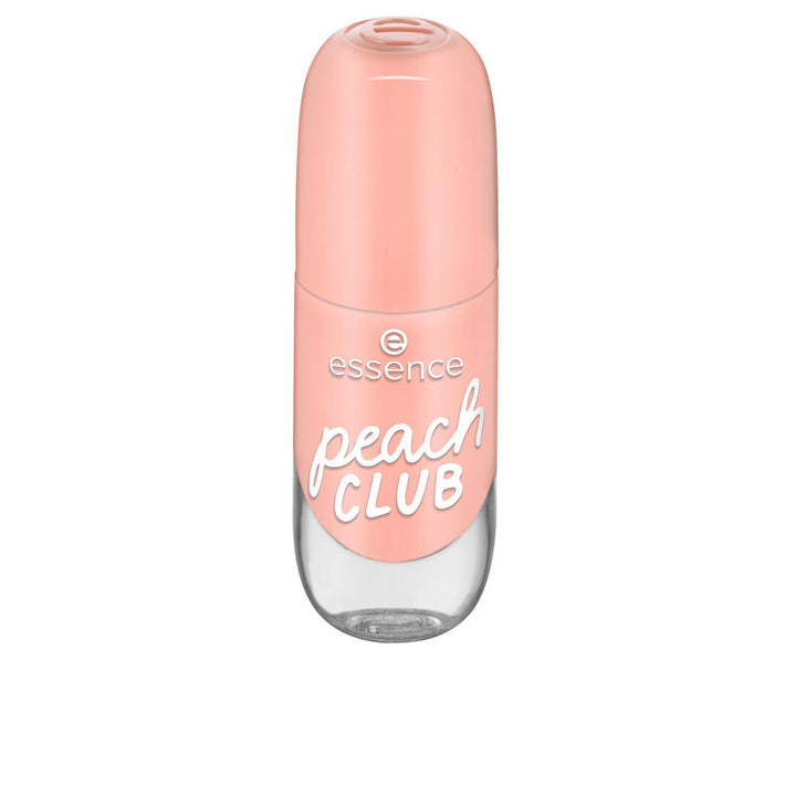 Small 8 ml bottle of peach-toned gel-effect nail polish with wide brush applicator