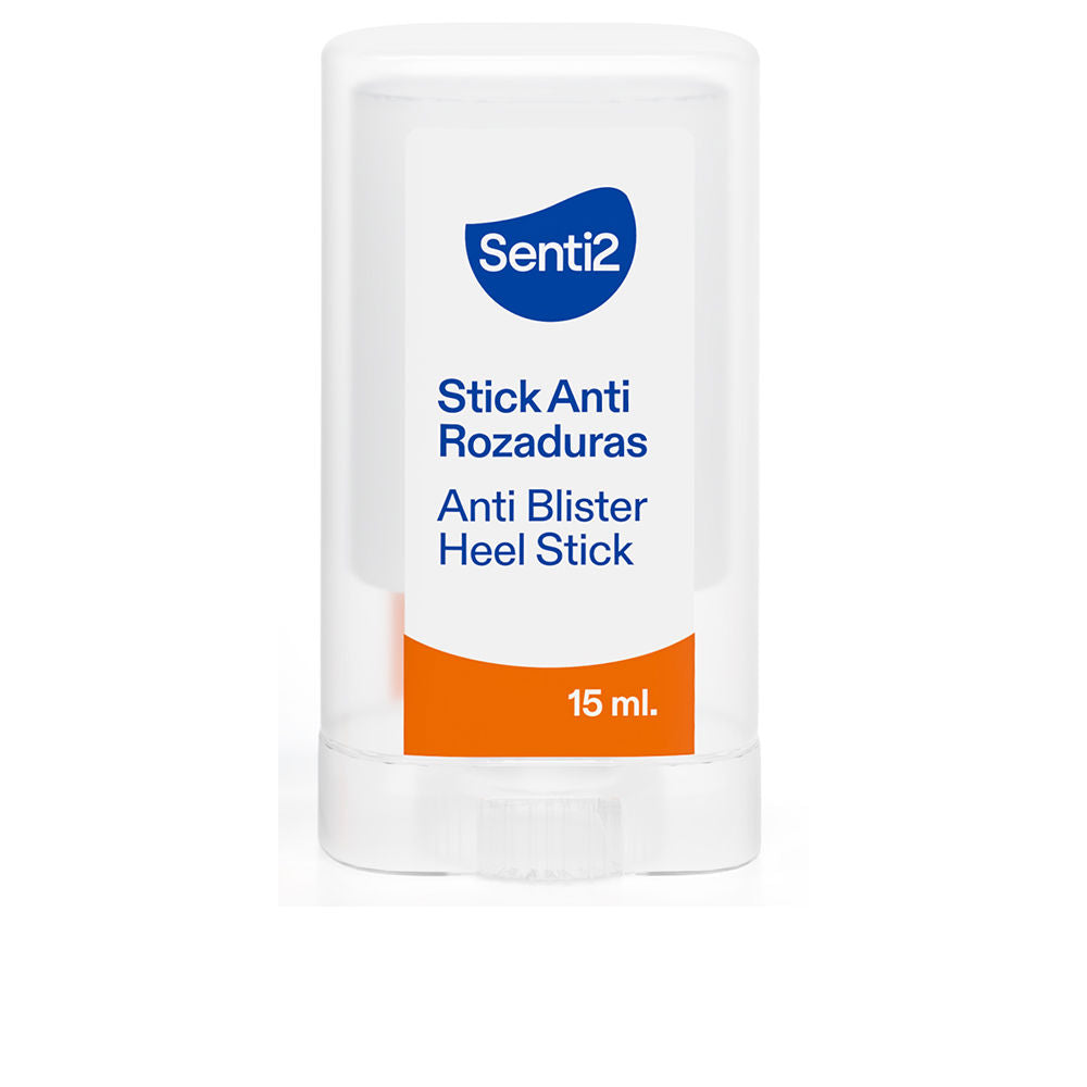 White, blue, and orange minimalist plastic stick with transparent cap and twist bottom, Senti2