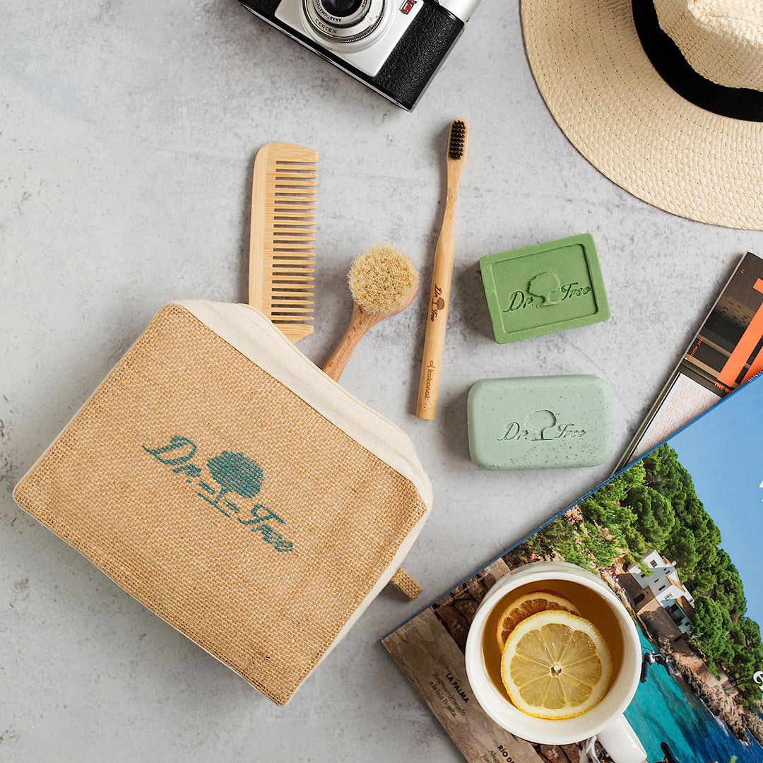 Compact set: solid shampoo bar and solid body gel in travel-ready pouch, Unisex