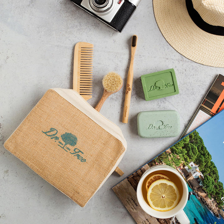 Compact set: solid shampoo bar and solid body gel in travel-ready pouch, Unisex