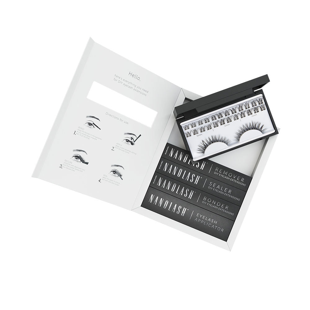 Nanolash Charm Case starter kit with lashes, applicator, fixer, sealant and remover in a compact case