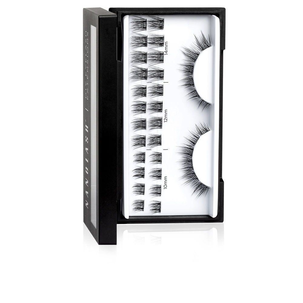 Nanolash Boxed set of black and white cluster false eyelashes in mixed 10–14mm lengths, neat applicator included