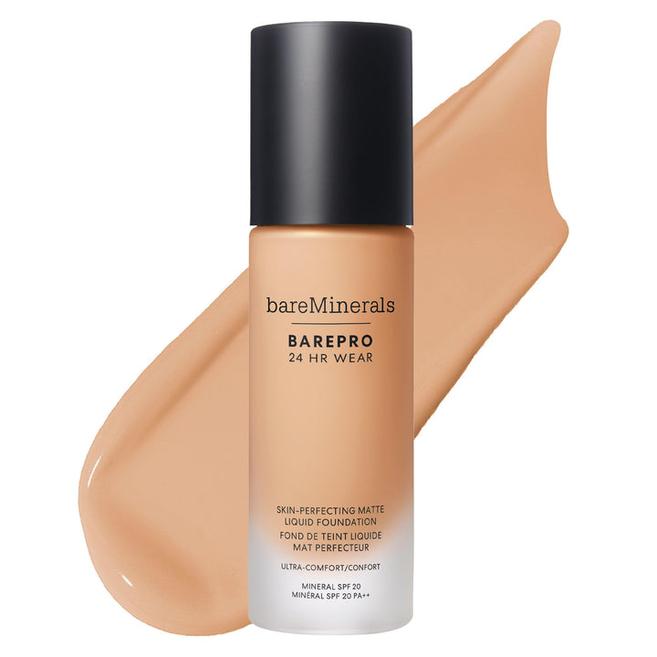 30 ml pump bottle of matte liquid foundation in light neutral shade