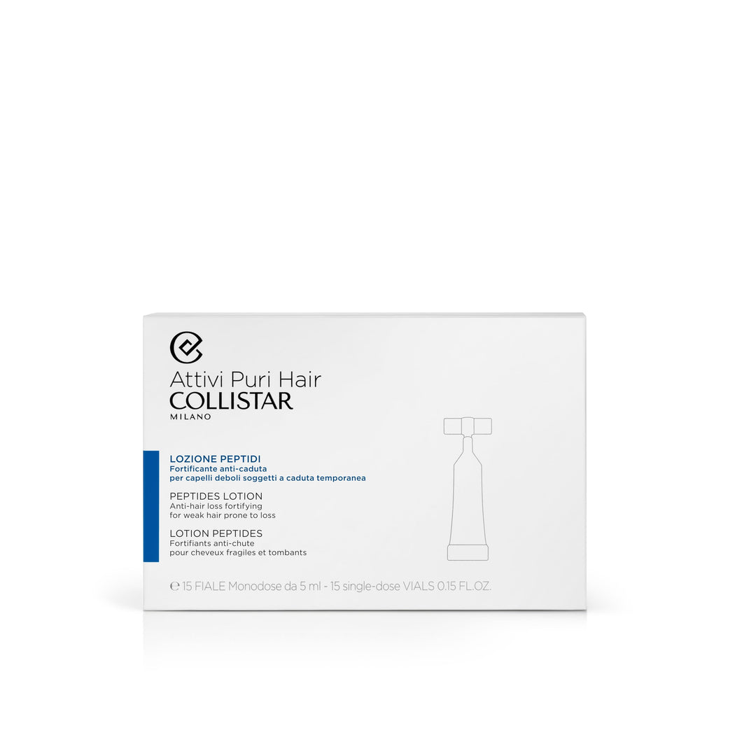Single 5 ml transparent ampoule for scalp treatment with peptide formula, boxed set