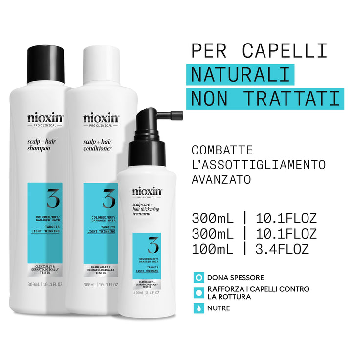 Three hair care bottles: clarifying shampoo, conditioner and leave-in treatment, Unisex kit