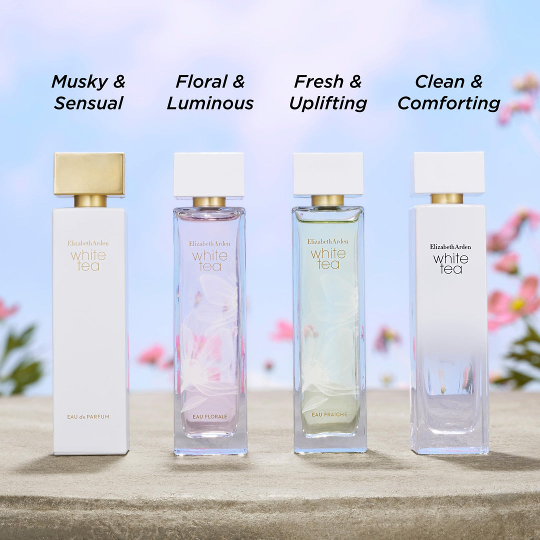 Slim clear bottle with soft pink perfume and gold cap, 100 ml
