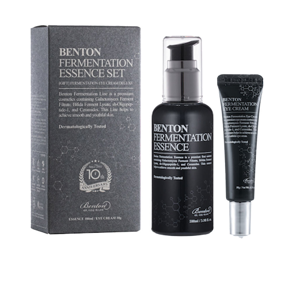 Benton Clear glass bottle of lightweight hydrating essence with silver cap, highlighting translucent formula and label