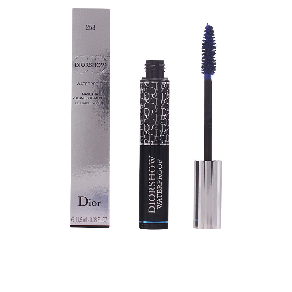 Tube of waterproof volume mascara with tapered Air‑Lock brush, shade 258-azur, 11.5 ml