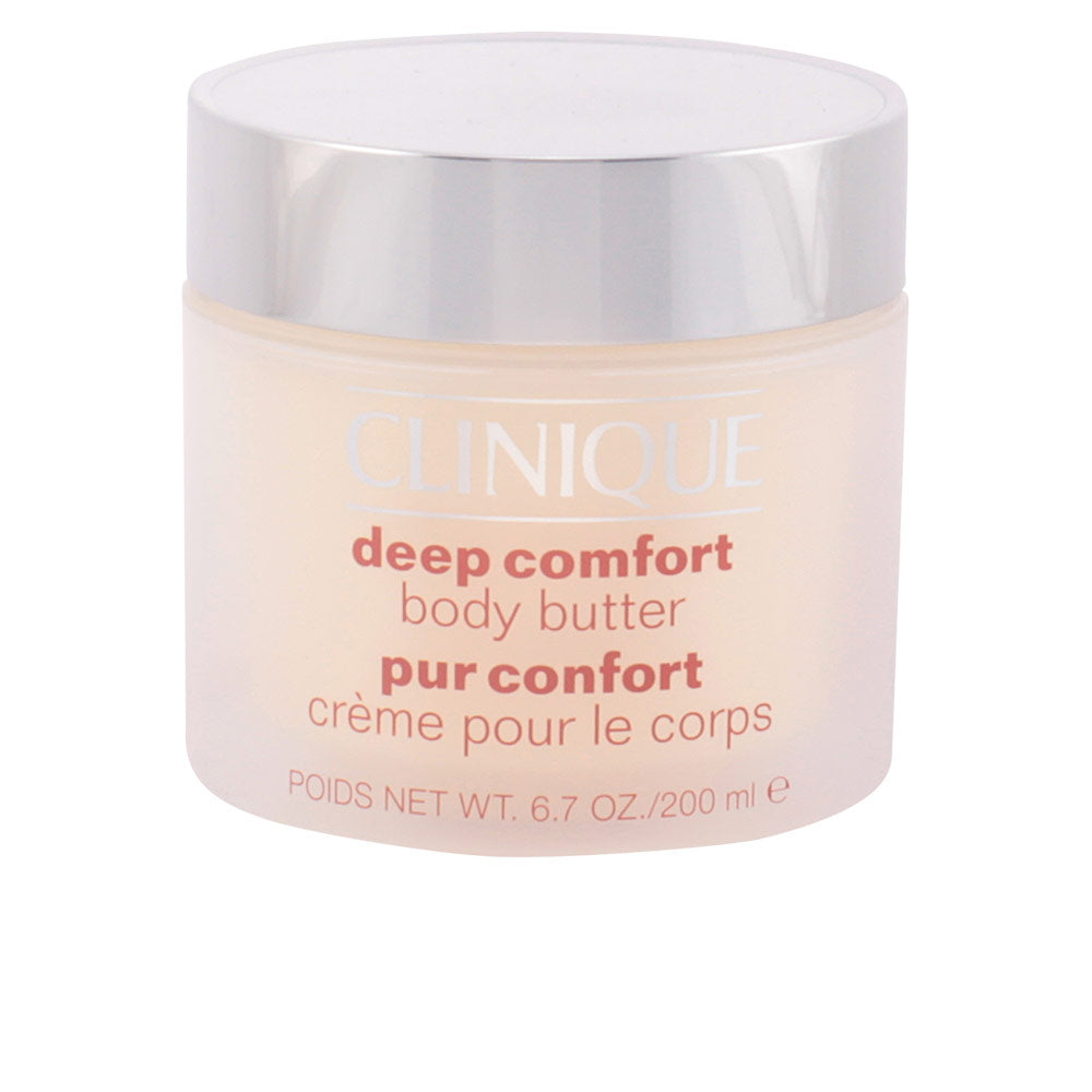 Jar of Clinique Deep Comfort Body Butter, rich cream texture shown