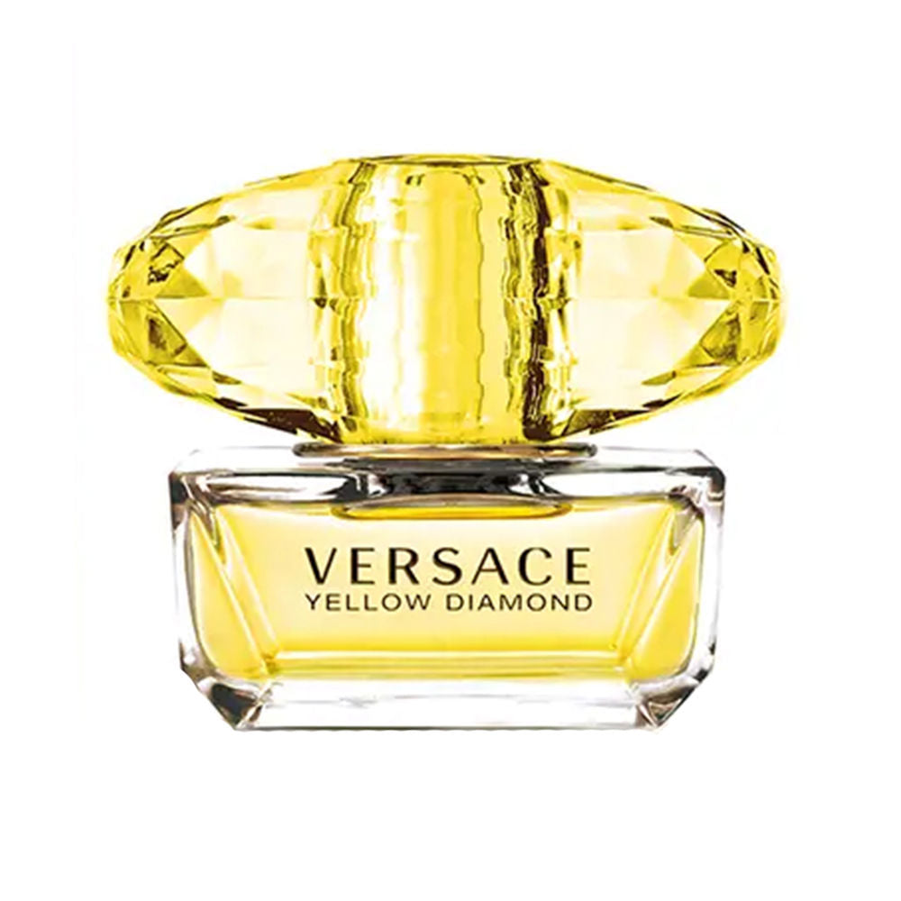 50 ml clear yellow-hued perfume bottle, sleek faceted cap, citrus floral fragrance