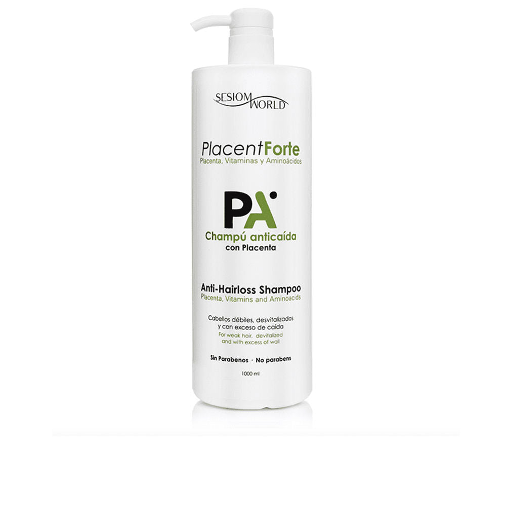 1,000 ml shampoo bottle — placenta and amino acid strengthening formula, dispenser
