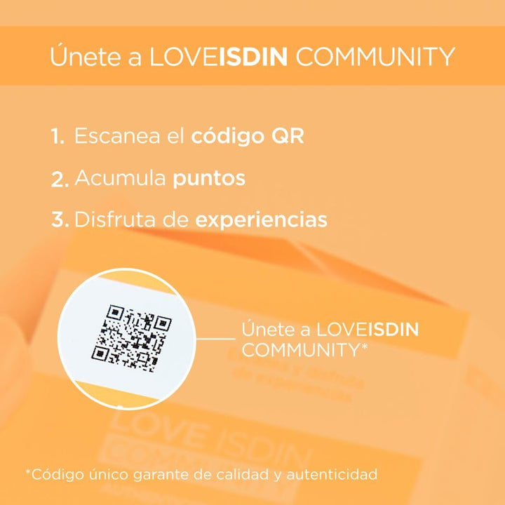 Isdin Two orange‑lidded plastic jars and rectangular box in orange and white, one jar showing capsules, clean minimalistic packaging