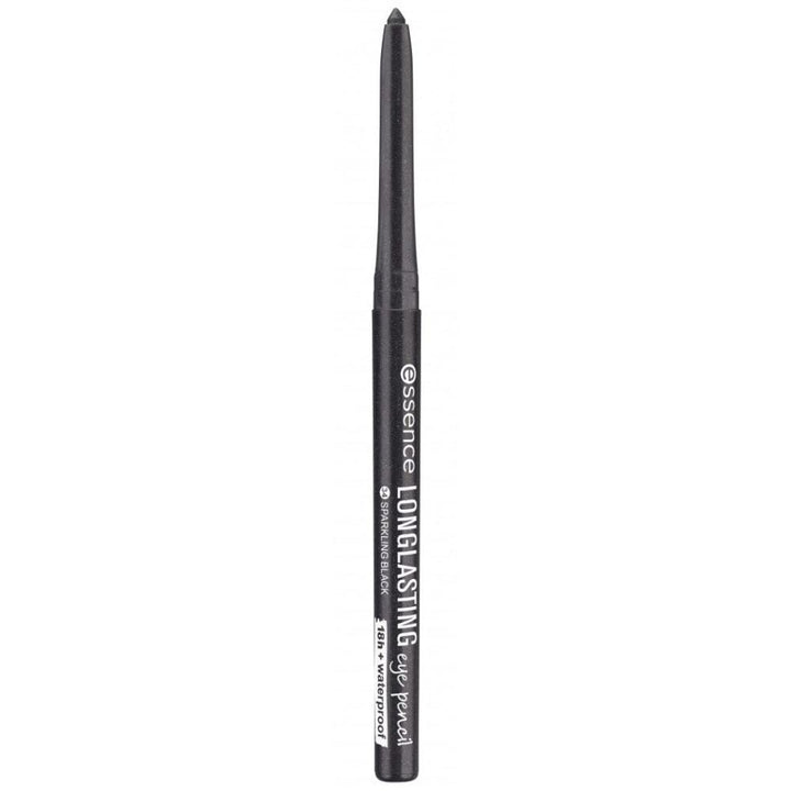Essence Black retractable eye pencil with slim cylindrical shape, cap, and printed text, thoughtfully crafted for precision