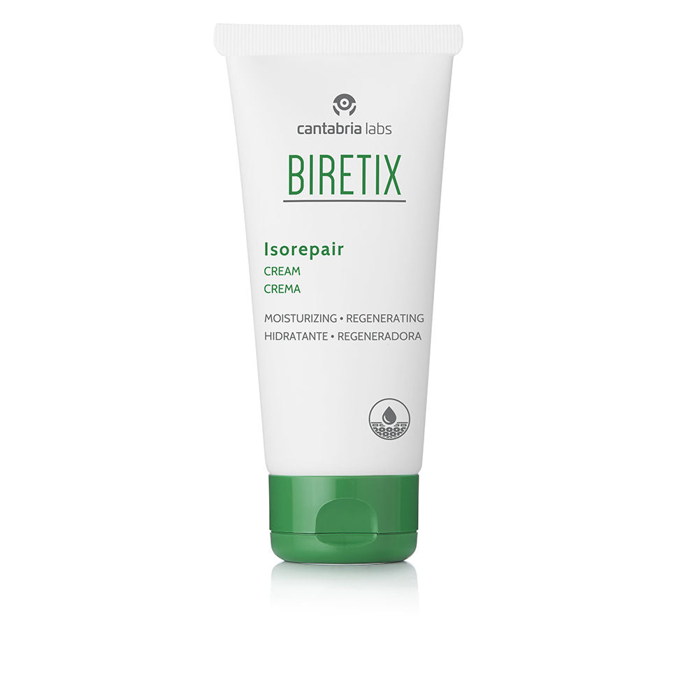 Biretix White and green plastic tube with flip-top cap, printed logo and moisturizing icon