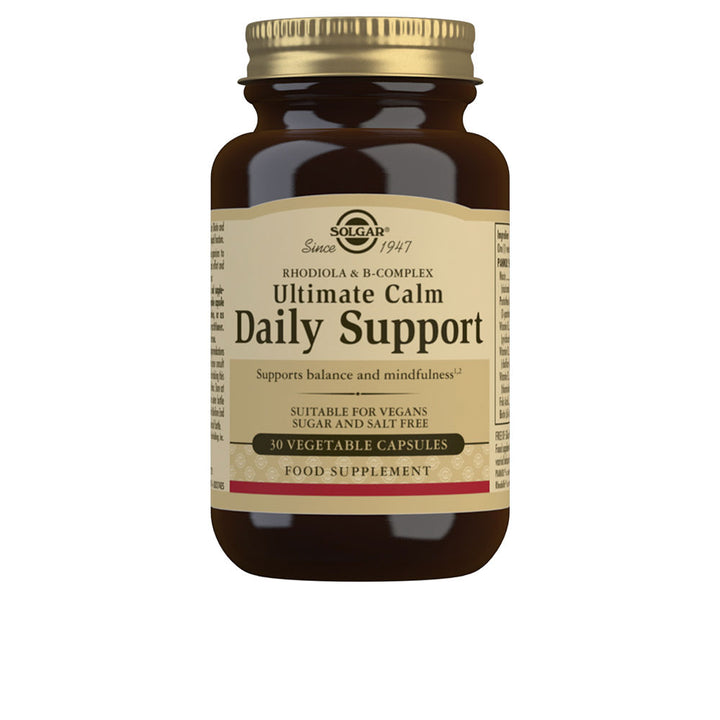 Bottle of Solgar Ultimate Calma Diaria capsules for daily stress support, vegan formula.