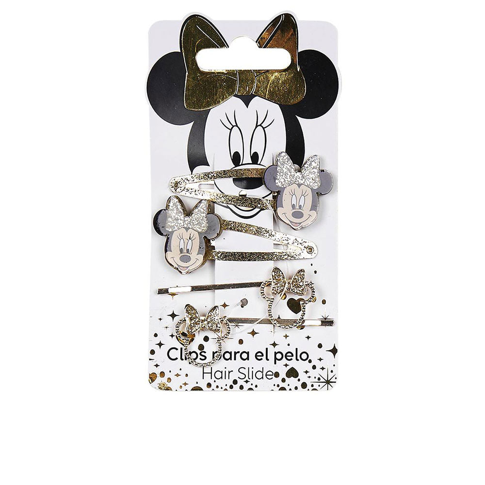Inca Small metal hair clips and bobby pins with glittery Minnie Mouse faces and bow shapes, gold, black, white, silver