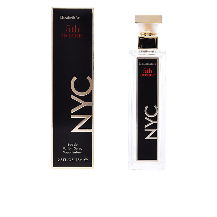 Black and gold skyscraper-inspired perfume bottle of 5th Avenue NYC by Elizabeth Arden