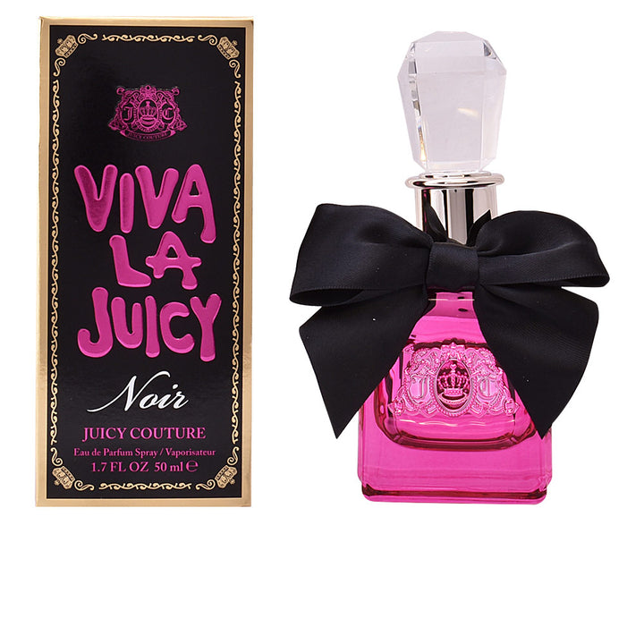 Fuchsia glass perfume bottle with black satin bow, 50 ml, floral‑gourmand fragrance