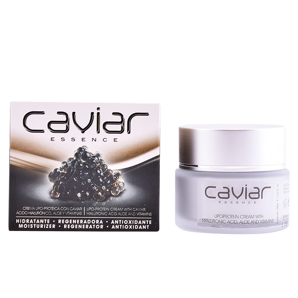 Diet Esthetic White cream in black-and-silver plastic jar with caviar image on accompanying box, modern clean styling
