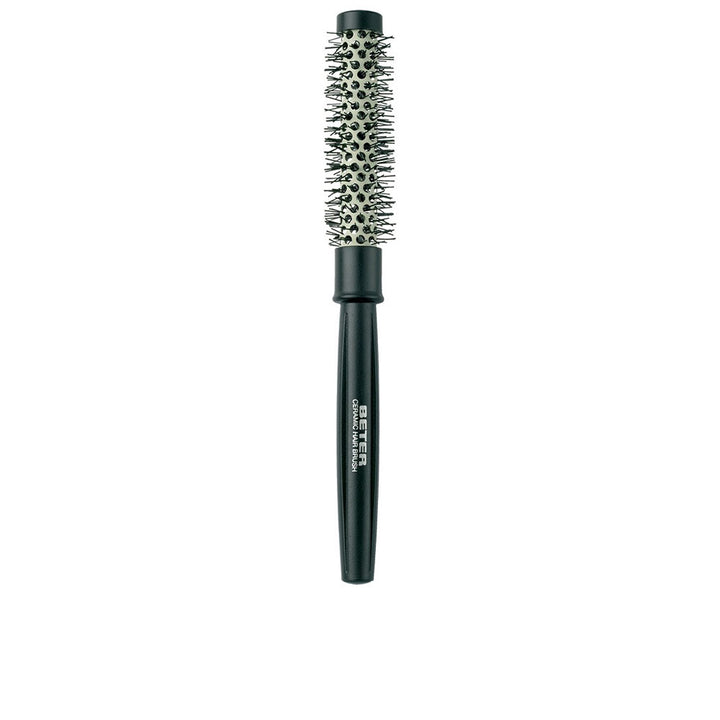 Ceramic thermal round hairbrush with vented barrel and bristles, for blow-dry styling