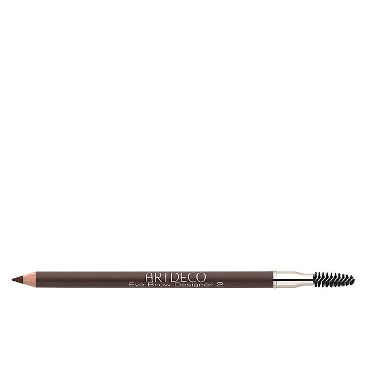 Artdeco Brown wooden eyebrow pencil with pencil tip and spoolie, silver ferrule, printed brand name