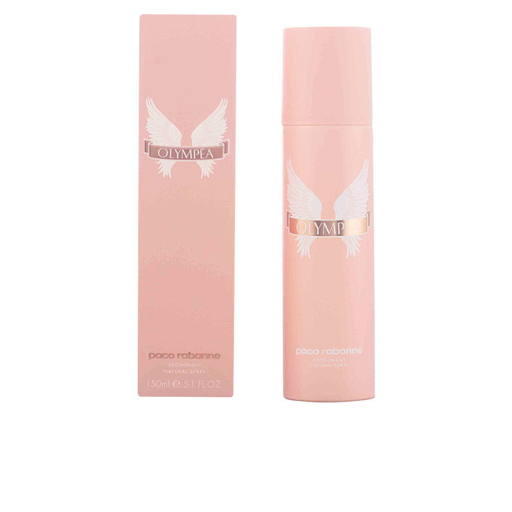 Rabanne Pink cylindrical plastic deodorant spray with wing graphic, metallic banner text, and matching box