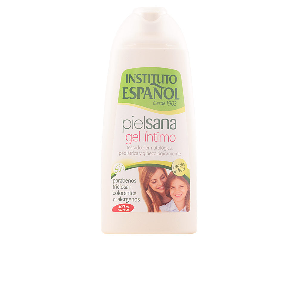 Instituto Español White plastic gel bottle with flip-top cap, simple label with green and red text accents, clean design