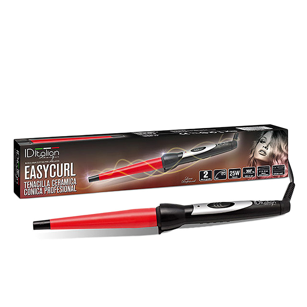 Ceramic curling iron with protective tip, compact design, European plug