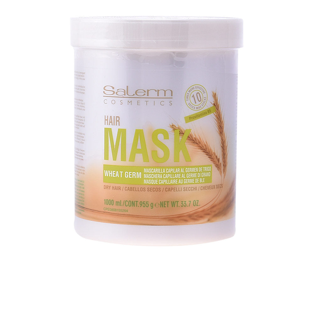 Large 1000 ml jar of wheat germ hair mask, creamy texture, salon packaging