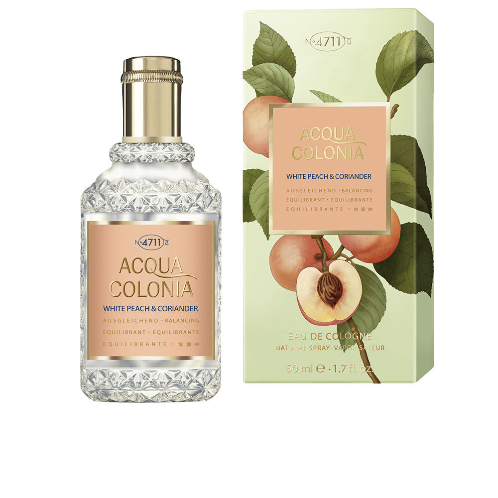 50 ml clear eau de cologne bottle labelled White Peach & Cilantro, Unisex fragrance