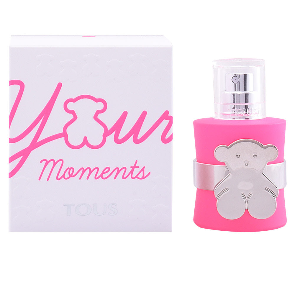 Fuchsia cylindrical perfume bottle, silver ring and bear detail, 90 ml