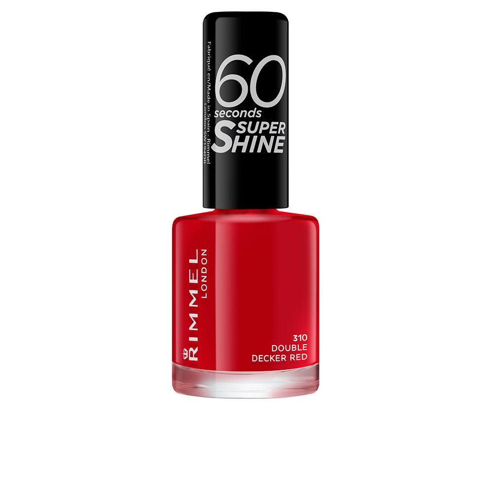 Glossy vivid red nail polish bottle, 8 ml, curved precision brush