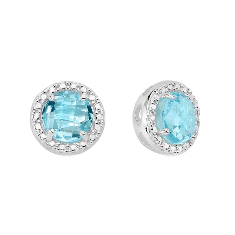 Celeste Blue Gemstone Studs with Diamond Accents